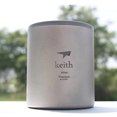 Keith mi botella 450 mL titanio de doble pared con tapa de vidrio de agua sin olor anti-ácido Vasos y copas taza camping senderismo 152G ti3340