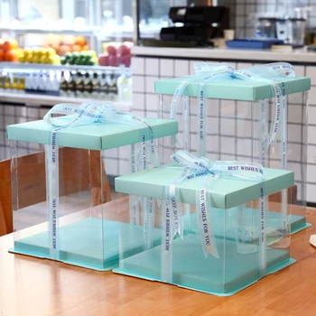 

4Pcs Clear Gift Box PVC Mint Green Lid Paper Box Handmade Candy chocolate Cake boxes for wedding party birthday gift packaging