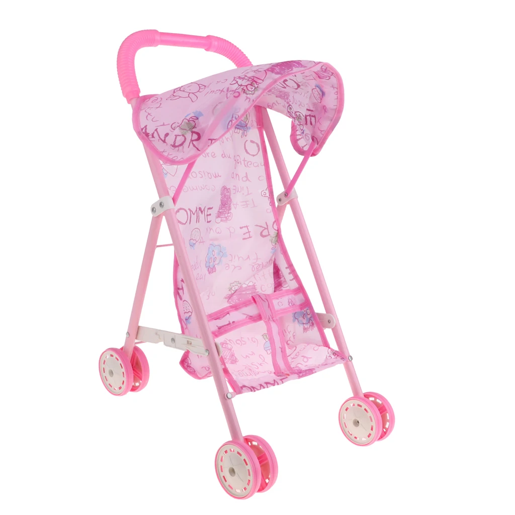 Dollhouse Nursery Furniture Toys Mini Baby Doll Pram/Stroller with Sun Visor Hood Pushchair Playsets Kids Pretend Play Toys