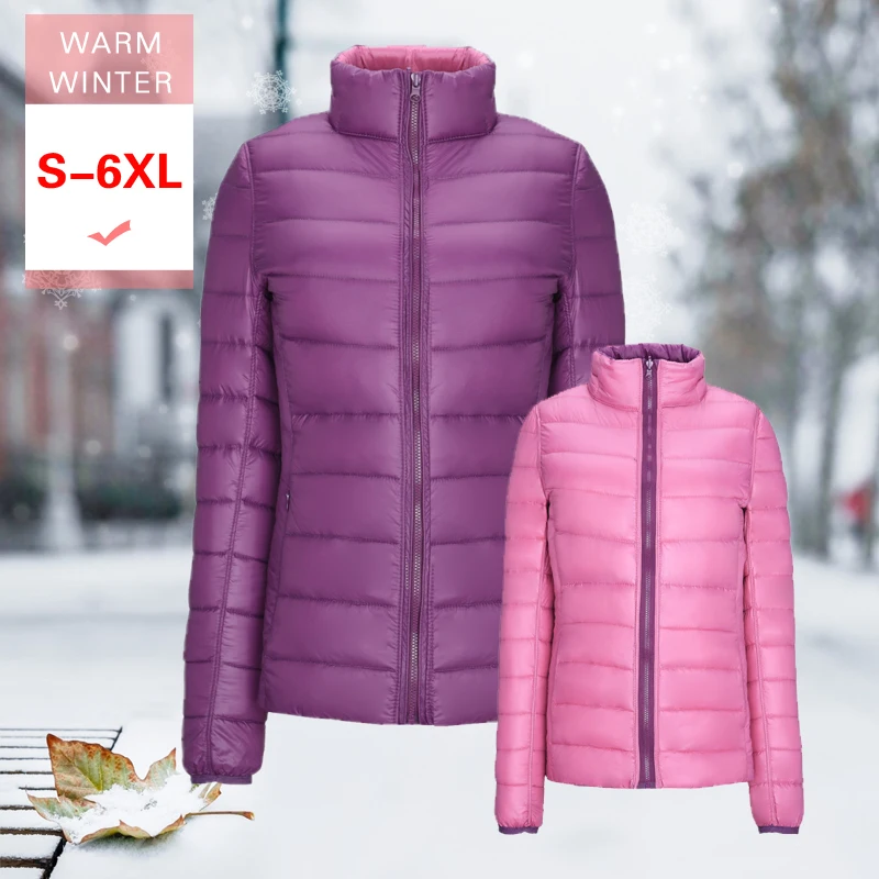 

New Winter Women White Duck Down Reversible Jacket Female Ultra Light both sides Jacket Big Size Warm Casual Coat Stand Collar