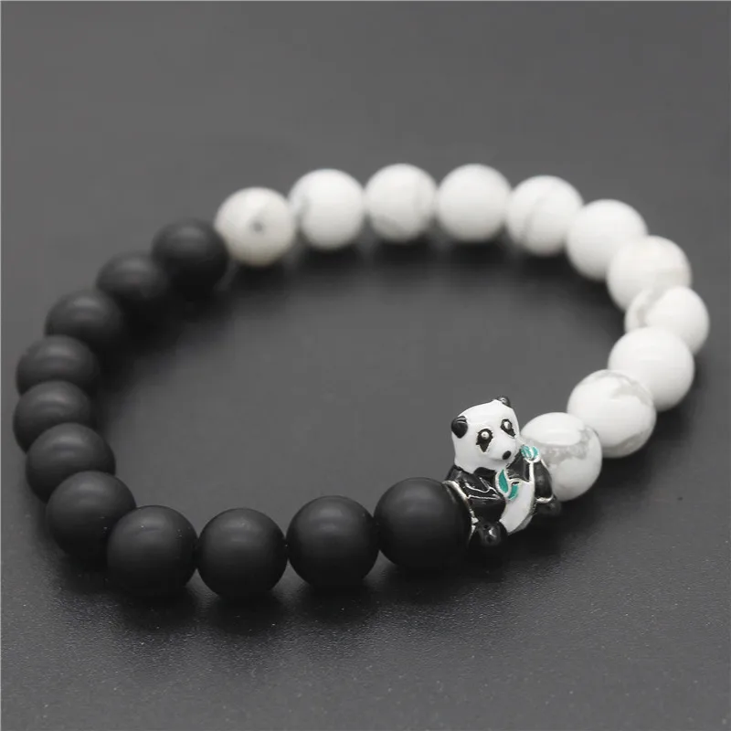 Милый браслет с фигуркой панды черный и белый 8 мм натуральный камень бусины браслеты и браслеты животное ювелирные изделия подарок MBR170464