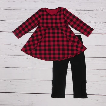 

2019 New design Autumn Girls Red plaid Top Black pants Kids Boutique Remakes Clothing Set 2GK906-1349