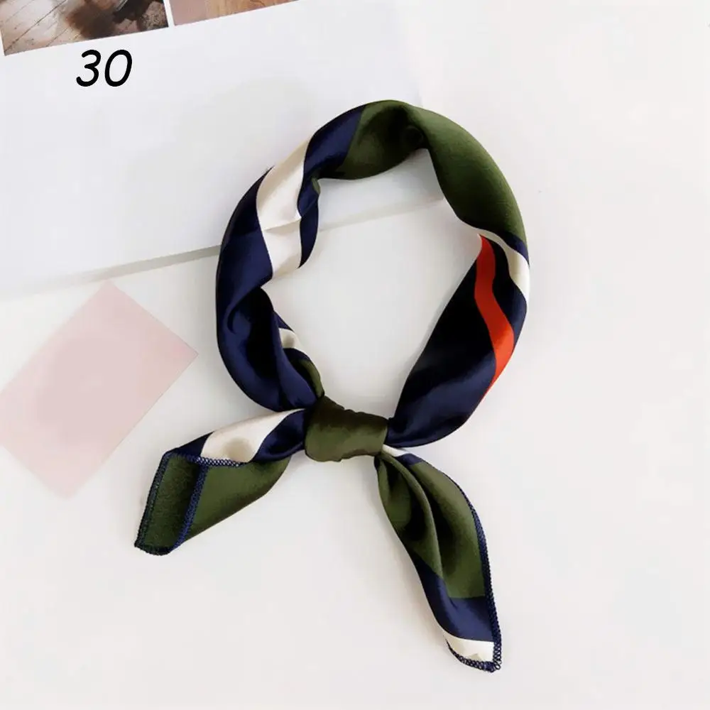 Spasril Женский стильный квадратный шарф 50*50 мягкий шелковый атлас маленькие шарфы женские повязки для волос тренд офисный женский платок с принтом - Цвет: 30 Stripe Green Blue