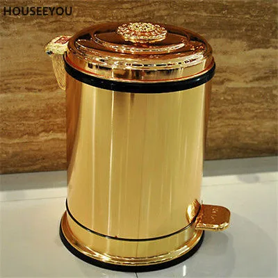 

European Style Gold Plated with Floral Foot Pedal Waste Bins Trash Bingarbage Bin Home Application Home Decoration