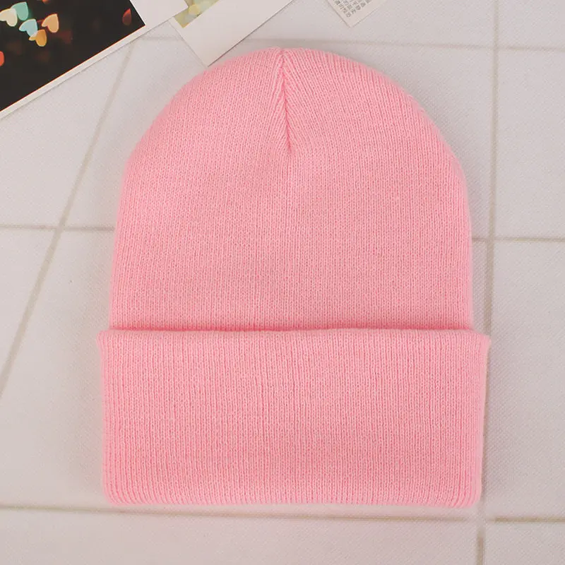 Зимние шапки для мужчин и женщин унисекс громоздкая вязаная шапочка хип-хоп кепка, теплая зимняя Лыжная Шапка Gorros Mujer cap s - Цвет: Розовый