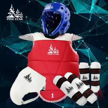 

PinStar TKD WTF Approved TAEKWONDO Sparring Gear Set (Helmet, Forearm, Shin Protector & Free Double Chest Guard,Groin Guard)