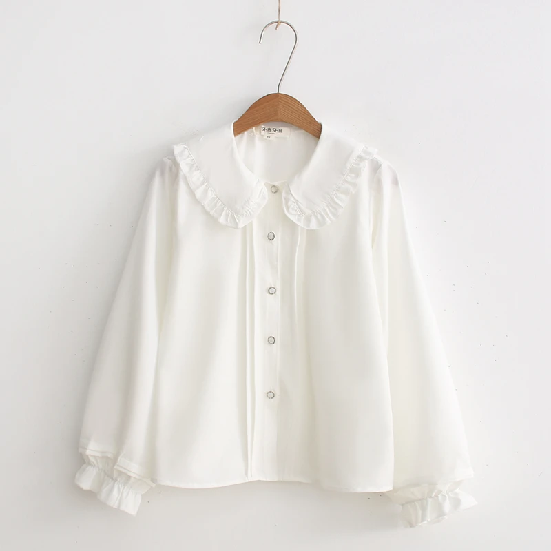 

2019 Gothic LOLITA Blouse Shirt Peter-Pan Colar Cosplay Kawaii Shirt Lo Peplum Tops White Blouse