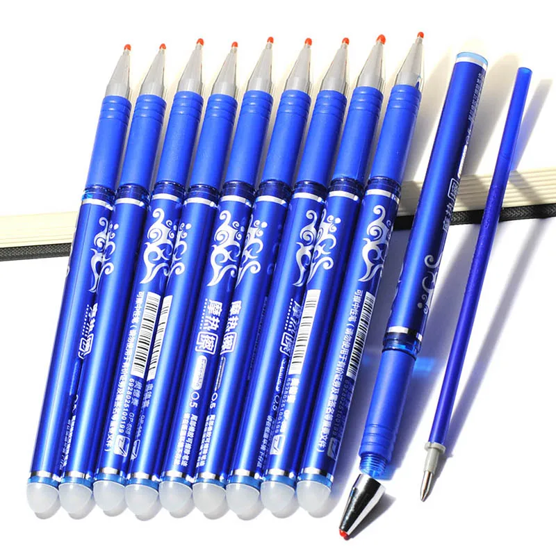 10PCS 0.5mm Writing Nib Rod Erasable Ballpoint Pen Erase Blue Black Ink Refill School Student Stationery Office Supplies