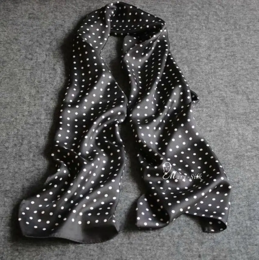 Модный бренд, мужской длинный шарф из шелка, галстук, Scarives, слой в черный горошек, для весны, осени, зимы - Цвет: Black