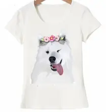 T-Shirt femme Harajuku, joli dessin de chien Samoyed, T-Shirt femme chien élégant, été décontracté, amusant et mignon