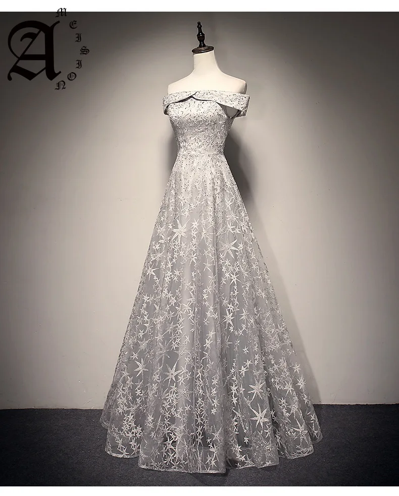 

Lace Evening Dresses The Bride Banquet Sweety 2019 Short Sleeves Embroidery Party Prom Dress Robe De Soiree long short