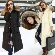 2016 China New Winter Coat Fur Super Long Thick Down Coat Slim Women Plus Sze Candy Color Down Jacket