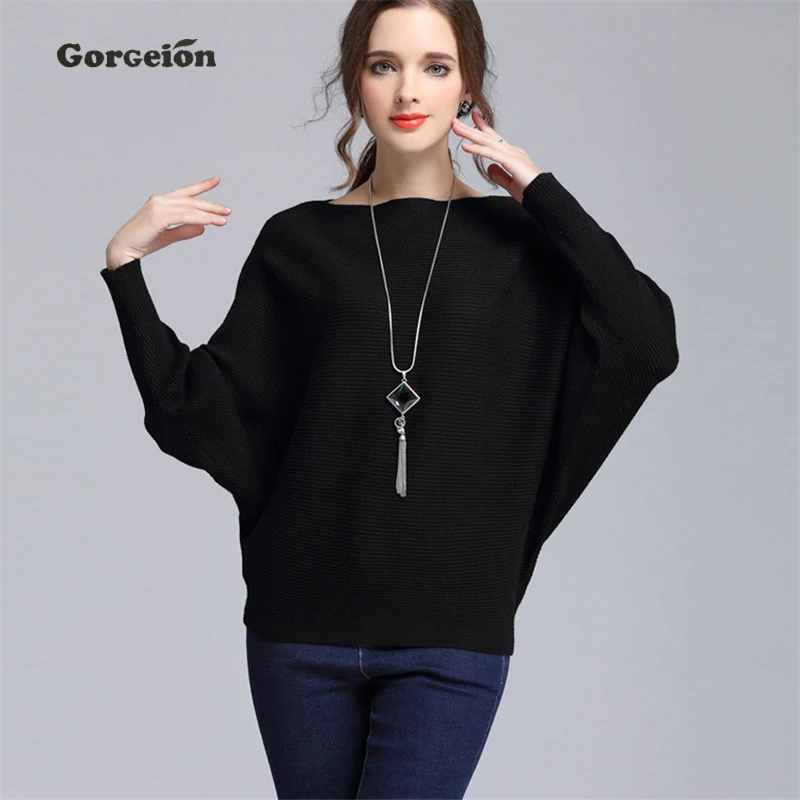 2017 Loose Black Bat Sleeve Top Sweater Outwear Plus Size Knit