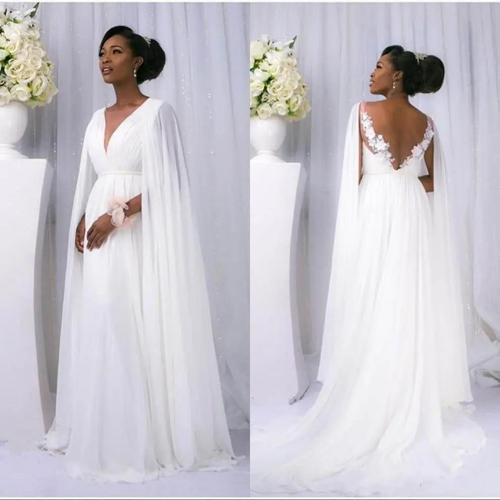 

Sexy A-Line Deep V Neck Chiffon Wedding Dresses FloorLength Backless Bridal Dresses 2019