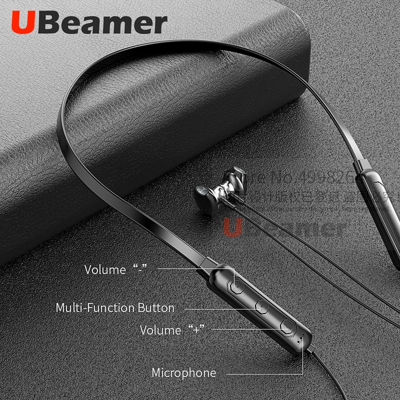 Ubeamer Q7, Bluetooth 5,0, наушники, 4D звук, беспроводная гарнитура, висящая на шее, 135 мА/ч, большая батарея, магнитное притяжение для смартфона