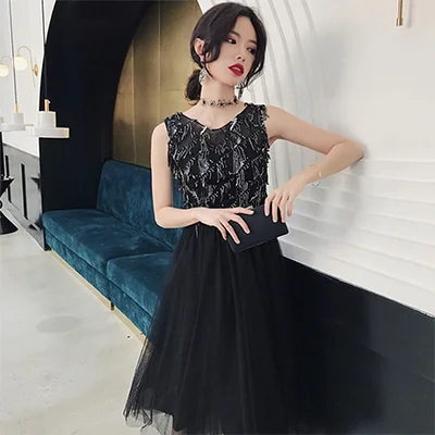 black color Анти-шампанское летнее платье без рукавов Шикарные Модные блестки игривые милые короткие тонкие танцевальные платья трапециевидной формы Тюлевое платье принцессы - Цвет: black color
