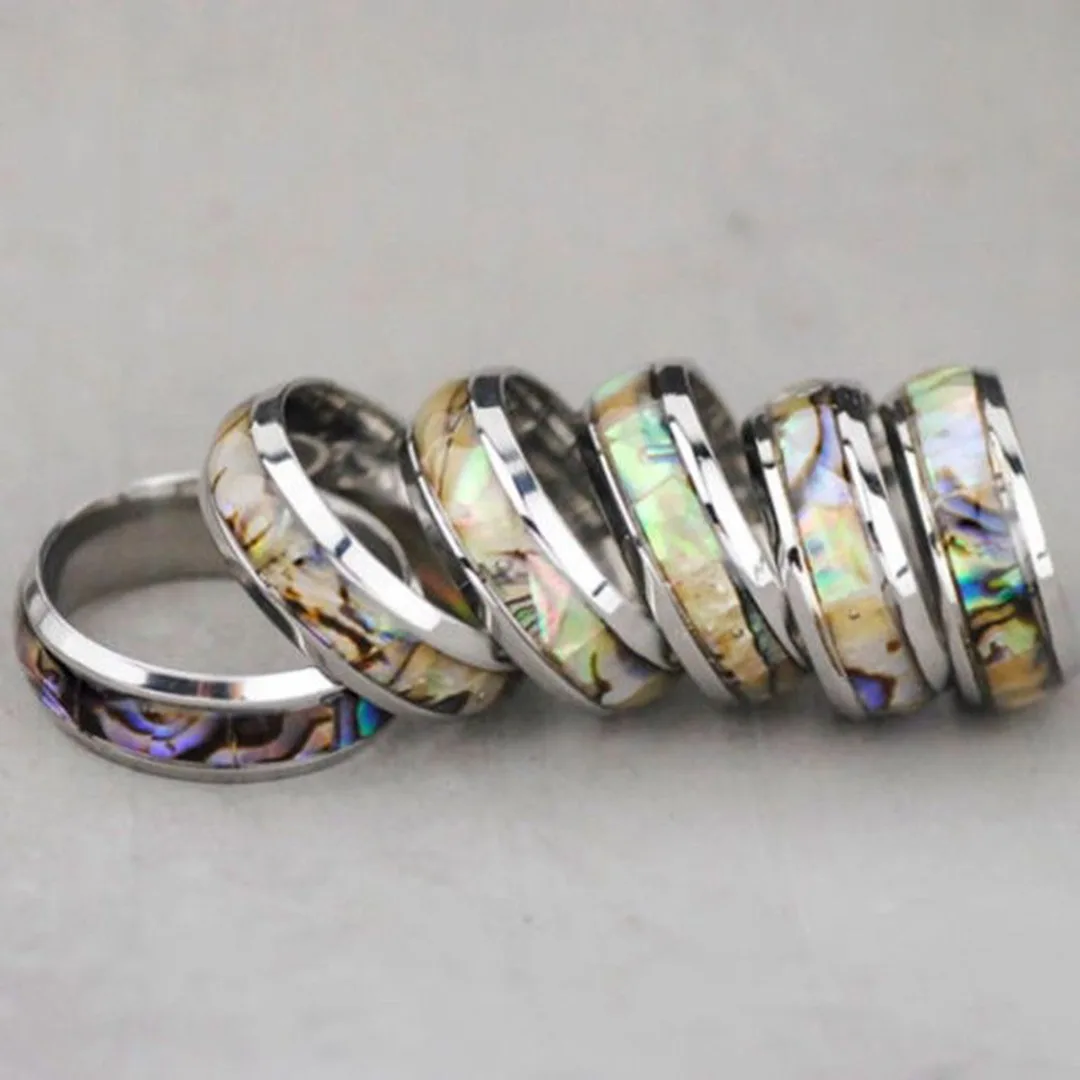 Shellhard Abalone Shell Stainless Steel Finger Rings Wedding Bands for Men Women Comfort Fit  Size 6-12 Lovers Couple's Ring