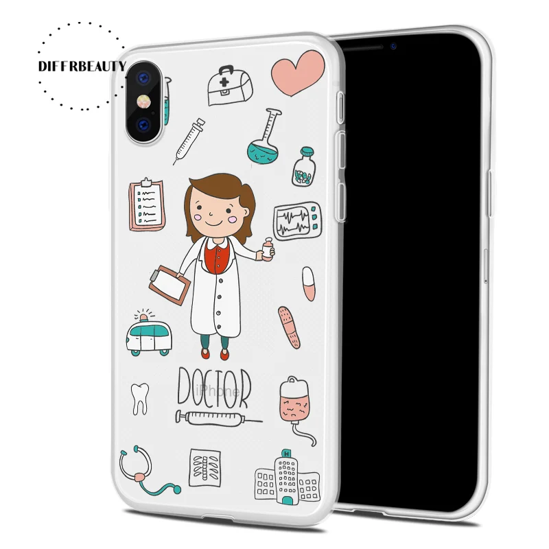 

DIFFRBEAUTY Phone Cases For iPhone X 8 6 7 6 Plus 5S Medical Industry Equipment Nurse Cute UnicornTPU Transparent Silicone Coque