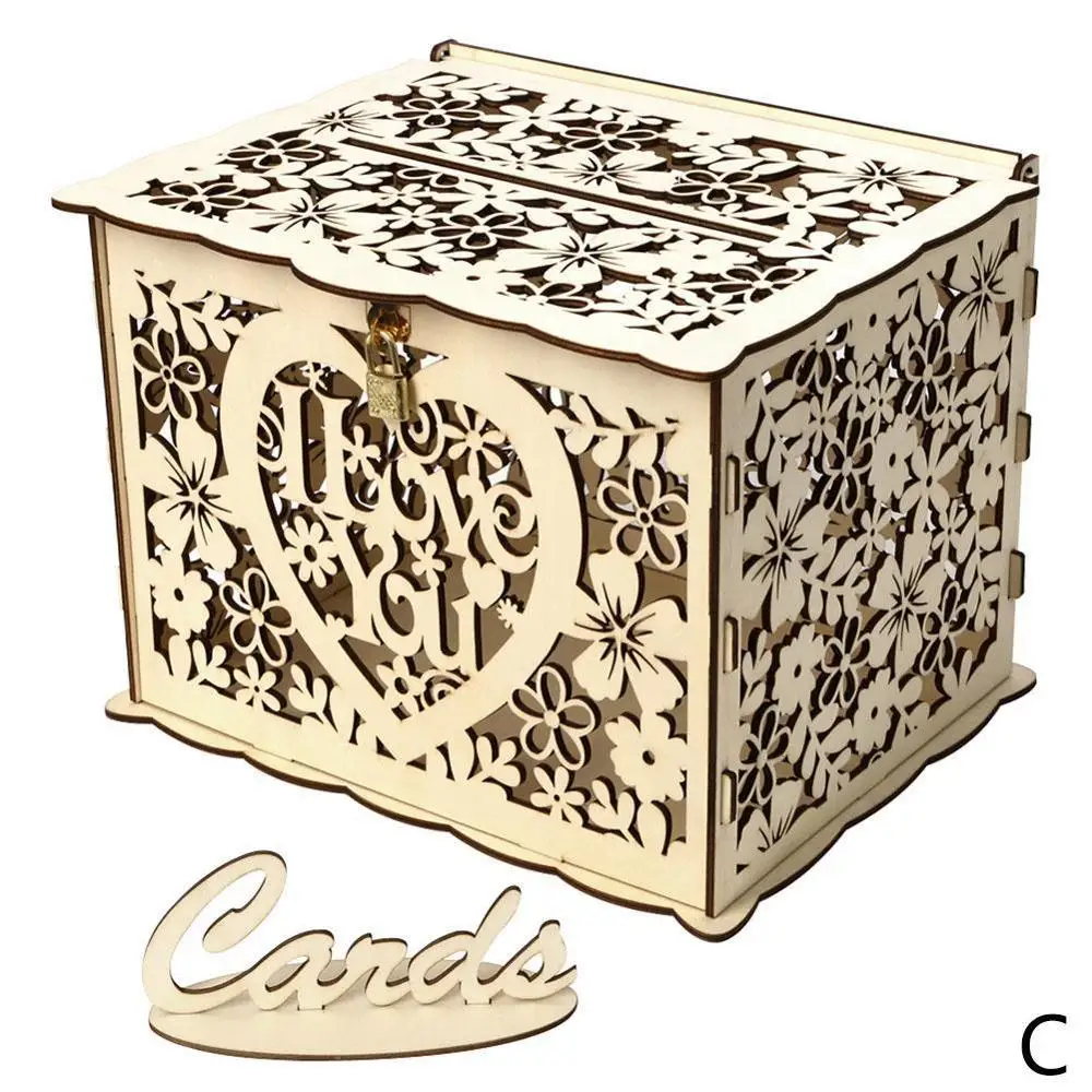 DIY свадебная открытка коробка деревянная коробка для денег с замком великолепное свадебное украшение принадлежности для День рождения - Цвет: as picture