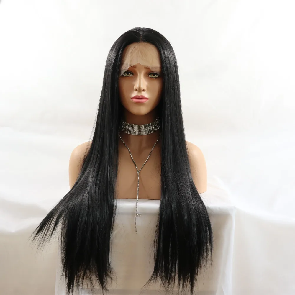 Marquesha реалистичные длинные прямые свободные пробор термостойкие волокна синтетические кружева передние черные парики для женщин