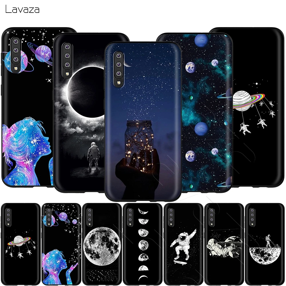 Lavaza Black White Moon Stars Space Astronaut Case for Samsung Galaxy Note 10 Plus A10 A30 A40 A50 A70 A20 A20S A10S A30S A50S |