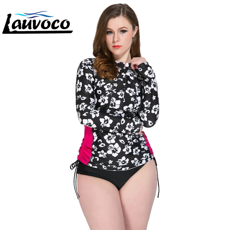 

Two Piece Swimwear Big Size Long Sleeve Swimsuit Tankini Female Beachwear Big Chest Sport Rashguard Plus Size Bathing Suit Women