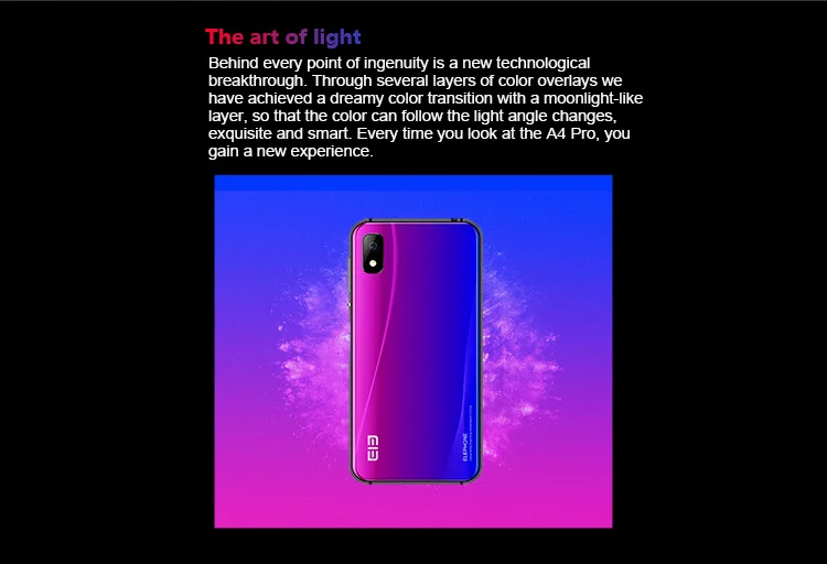 ELEPHONE A4 PRO 4GB RAM 64GB ROM MTK6763 2.0GHz Octa Core 5.85 Inch HD+ Full Screen Side Fingerprint Android 8.1 4G LTE Smartphone