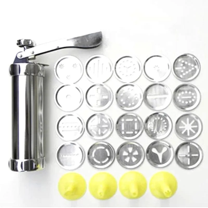 

Baking Mold Extrusion Machine Decorating Cookies Cake Press Cream Gun 4 Press Molds & 20Pastry Piping Nozzles Cookie Tool Maker