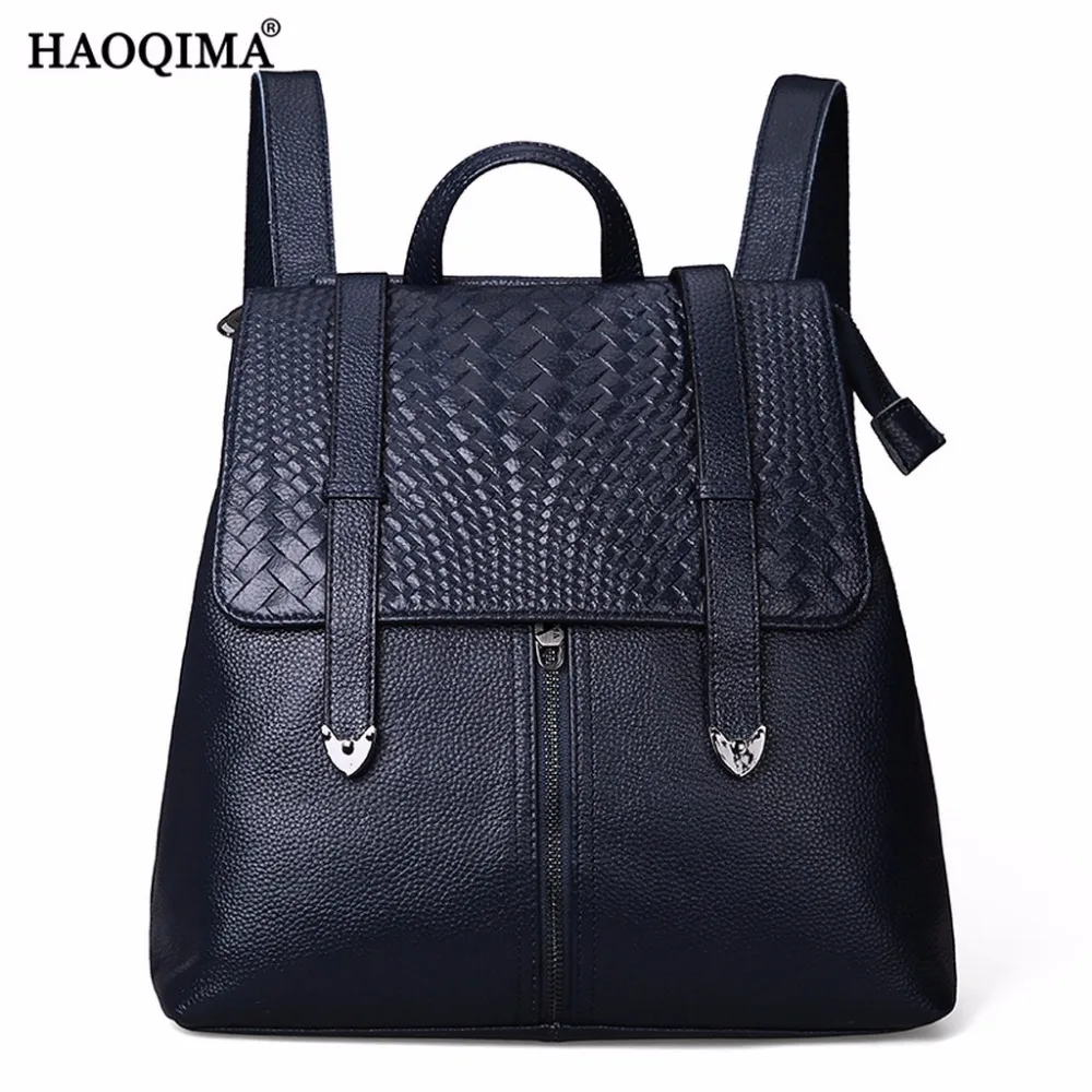 

HAOQIMA 2018 New Girls Teenagers Female Genuine Leather Real Cowhide Women Travel Backpack Shoulder Bag Back Pack Sack