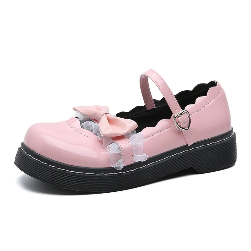 Туфли в стиле «Лолита» в Корейском стиле обувь индивидуальный подход, С симпатичным бантом галстук-бабочка для костюмированной вечеринки Женская обувь в винтажном стиле; ulzzang обувь Zapatilla mujer Лолита спортивная - Цвет: pink