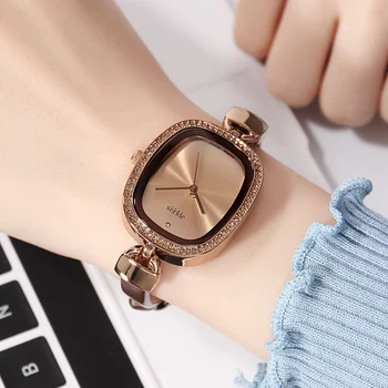 

Ladies Vintage Tonneau Leather Simple Women Luxury Rhinestone Watches Woman Fashion Casual Quartz Watch Girl Clock Thin Strap