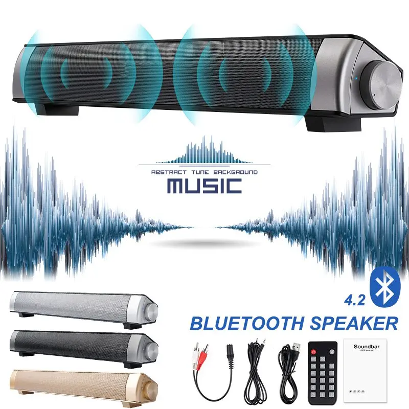 VTIN Wireless Bluetooth Speaker 4.2 SoundBar Remote Control TF Card TV Cellphone Tablet Surround Sound System TV Speaker Golden  (1)
