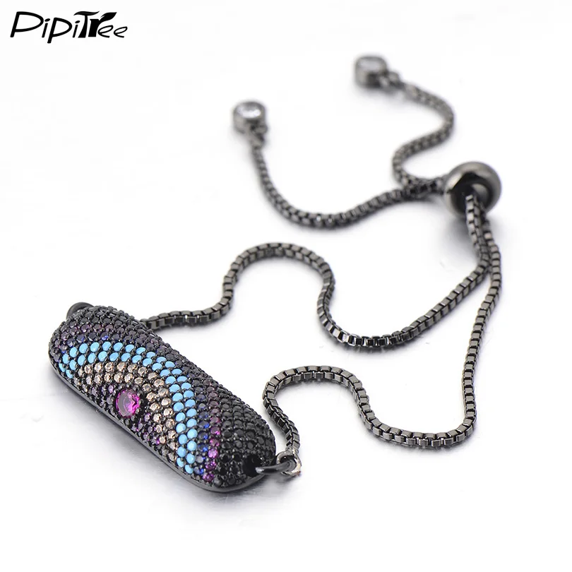 

Pipitree Cubic Zirconia Crystal Eye Stick Bar Bracelet for Men and Women Black Link Chain Charm Bracelets Fashion Jewelry
