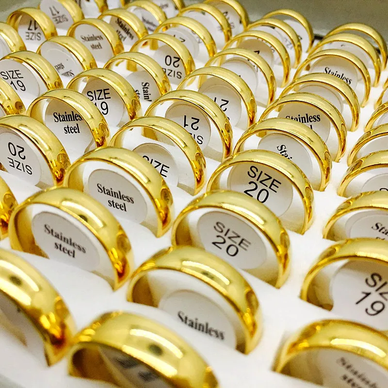

MIXMAX wholesale bulk lots 25pcs/pack 6mm golden color rings men's women's stainless steel Jewelry engagement wedding Rings