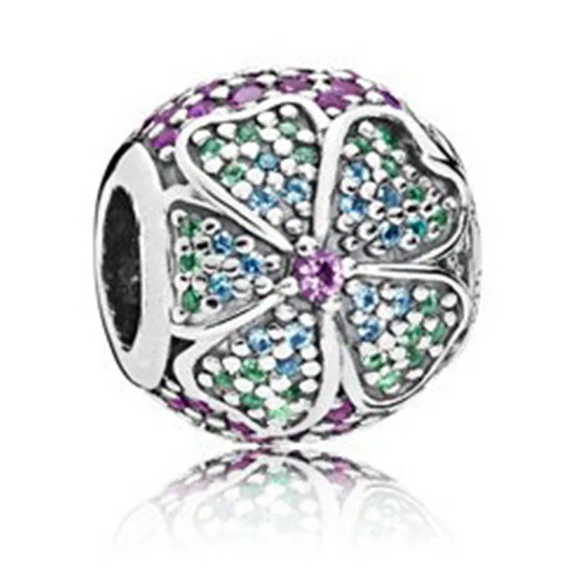

New 925 Sterling Silver Colorful Zirconia Clover Charm Bead Fit Original Pandora Bracelet Bangle Necklace Women DIY Jewelry Gift