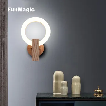 

Post-modern Wood Wall Lamp Round Ring Acrylic Led Wall Lighting House Living Room Bedroom Decoration Sconces Art Lamps Luminaire