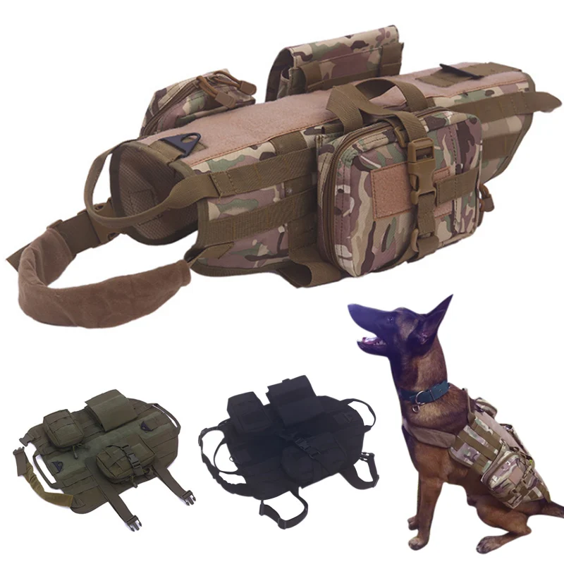 

Dog Harness Molle Vest Adjustable Outdoor Training Harness with Detachable Pouches LBShipping