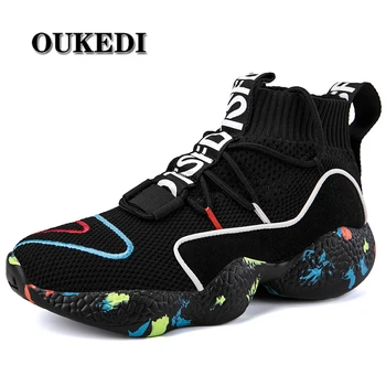 

OUKEDI Knit Vamp High Top Sneakers Men Women Size 35-47 Life Running Shoes Breathable Sport Shoes Zapatillas Hombre Deportiva