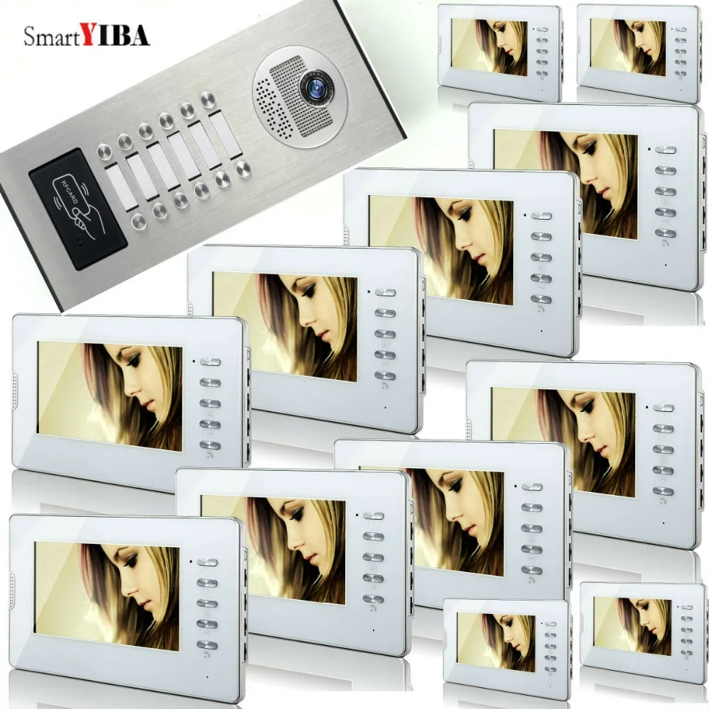 

SmartYIBA 7"LCD Screen Vedio Door Phone Intercom System Visual Doorbell Set RFID Access Unlock For Multi-Apartment Intercom Kit