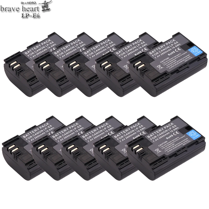10 шт 2650mAh LP E6 высокое качество LPE6 батареи камеры для Canon 5D Mark II III 7D 60D EOS 6D | Цифровые аккумуляторы -32844888941