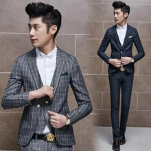 Recommended new tartans leisure suit boys business casual suit men all-match small Plaid suit