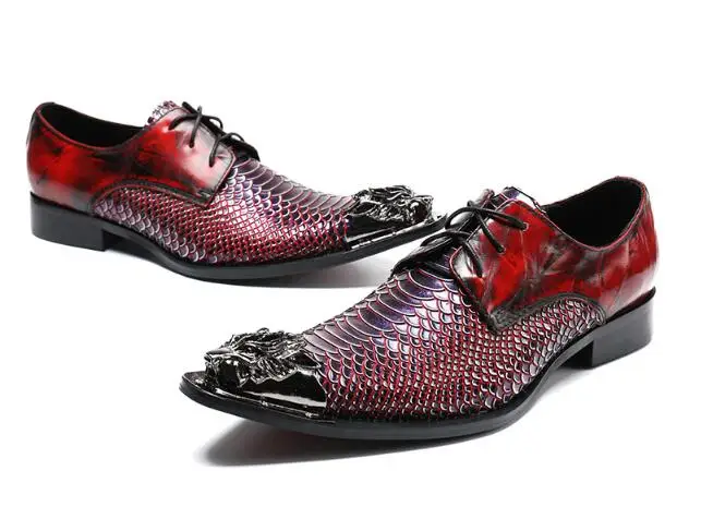 С металлическим носком змея Свадебная вечеринка обувь из натуральной кожи кружева вечернее Бизнес оксфорды большой Размеры 46 евро