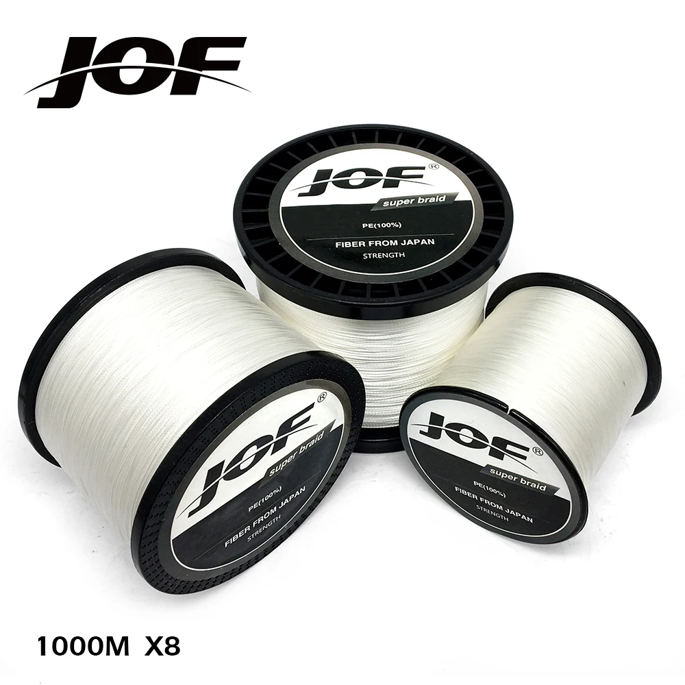 8 Strands 100M 150M 300M 500M 1000M JOF PE White Braid Fishing Line Weave Superior Extreme