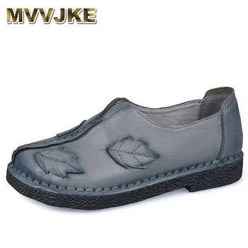 

MVVJKE 2018 New Fashion Genuine Leather Handmade Women's Shoes Comfortable Casual Flat Shoes Woman Loafers Women Flats E191
