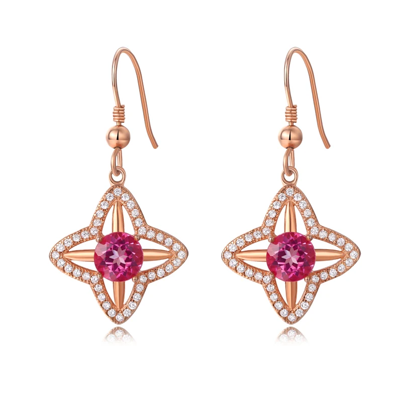 

ZT Romantic Women 925 Sterling Silver Two White Or Rose Color Earrings 0.8 Carats Pink Topaz Jewelry For Women Wedding Earring