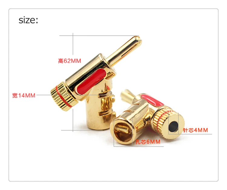 4pcs Brass Copper Plated Gold Gun-type Audio Video Speaker Connector Banana Jack Plug