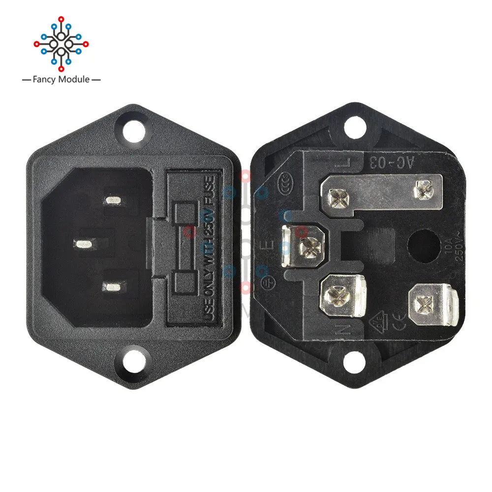 

1 Piece AC 250V 10A IEC320 C14 Male Power Cord Inlet Socket Power Adapter Iron Core with Fuse Holder