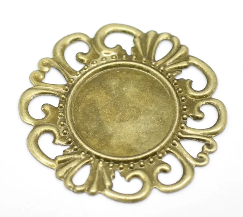 

DoreenBeads Alloy Embellishments Findings Round Antique Bronze Cabochon Settings Flower Hollow Pattern 3.6cm(1 3/8")Dia,10 PCs