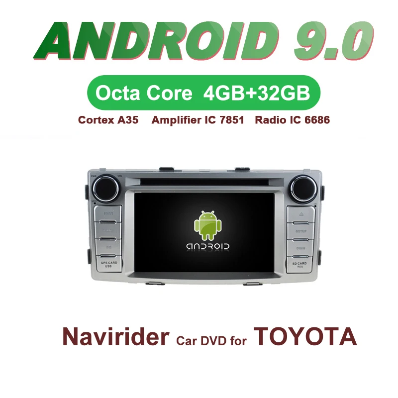 

Navirider GPS Android 9.0 bluetooth stereo 4Core 8Core car DVD player for TOYOTA HILUX Fortuner autoradio accessories