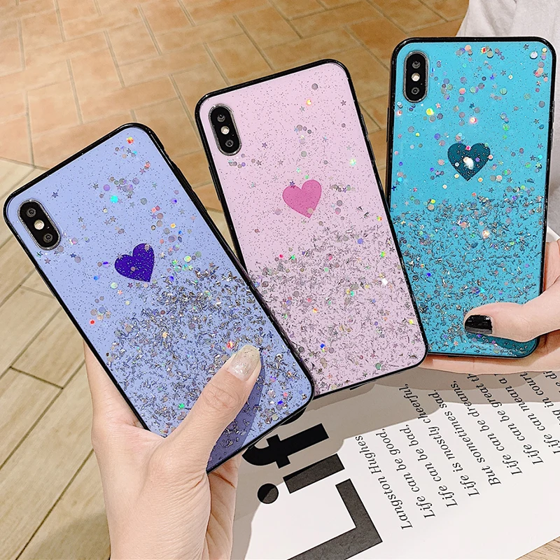 

Fashion Flash glitter soft Epoxy Phone Bag Cases For iPhone 7 Cover For iPhone 6s 6 7 8 Plus X XS Max XR Cute love pattern Case